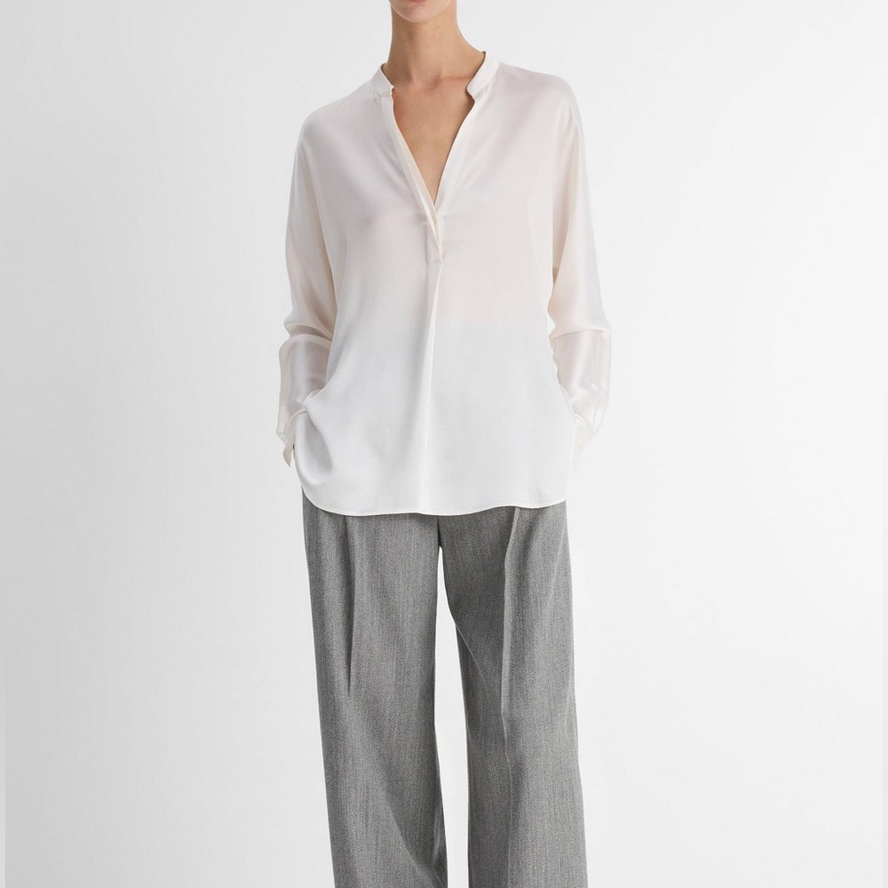 Vince Silk Satin Band-Collar Blouse Size 6